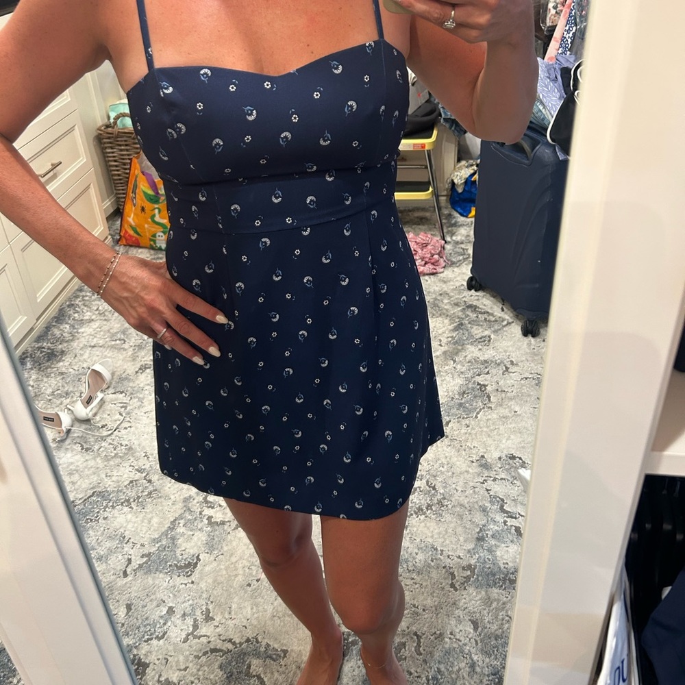 French Connection Dark Blue Mini Dress with White Accents